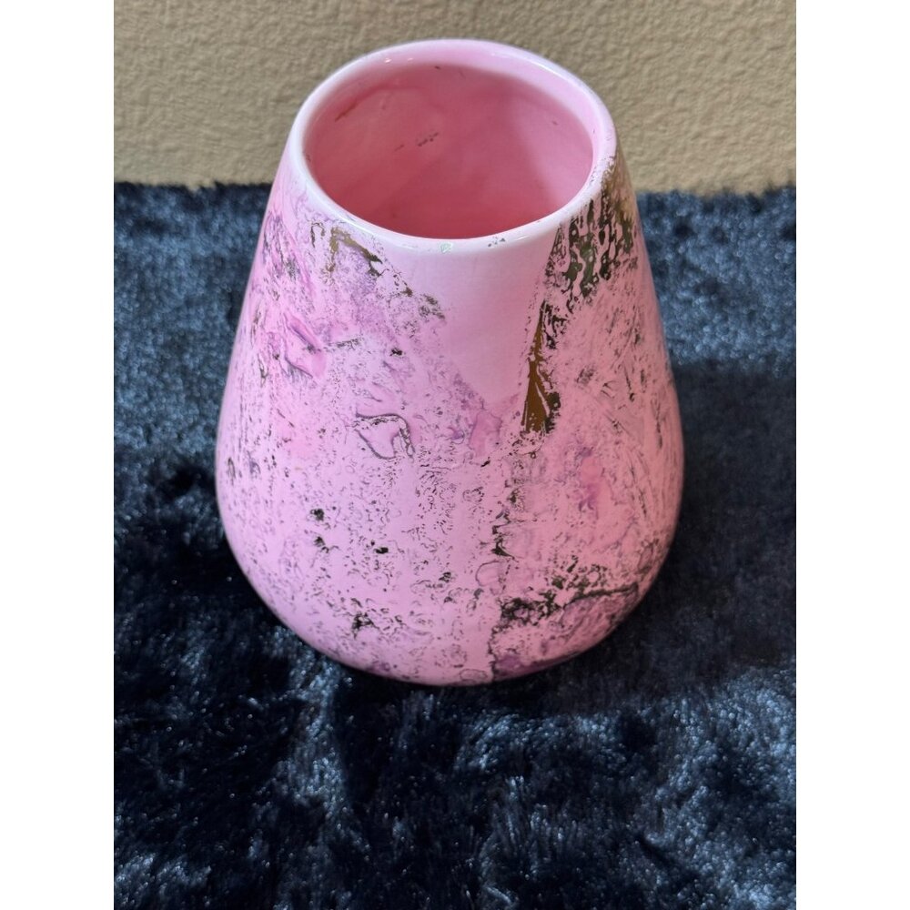 Vintage Bell Of California Pink Ceramic Vase With Marbleized Design 7" Tall